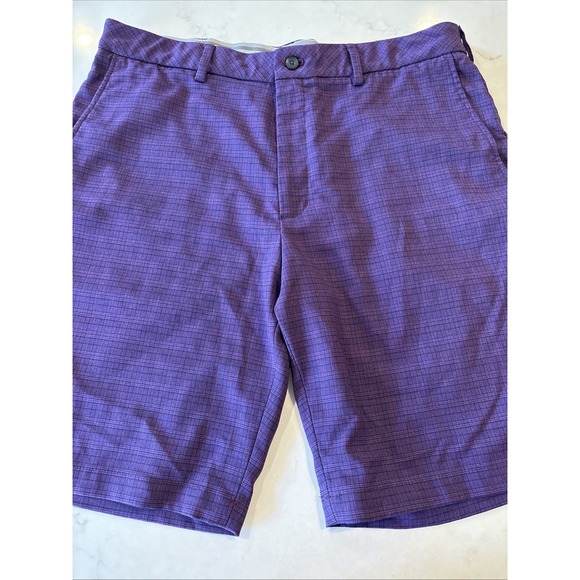 Walter Hagen Flat Front Polyester Golf Shorts Men's 34 Purple Plaid inseam 9 - Picture 1 of 5